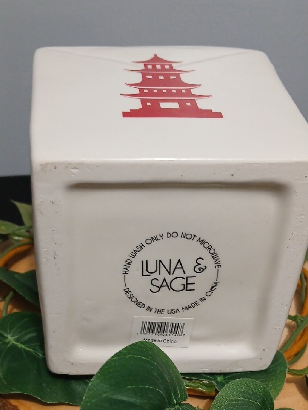 New! Ceramic Dumpling Canister with Red Pagoda and Yellow Lid Accent NWT - Picture 5 of 12